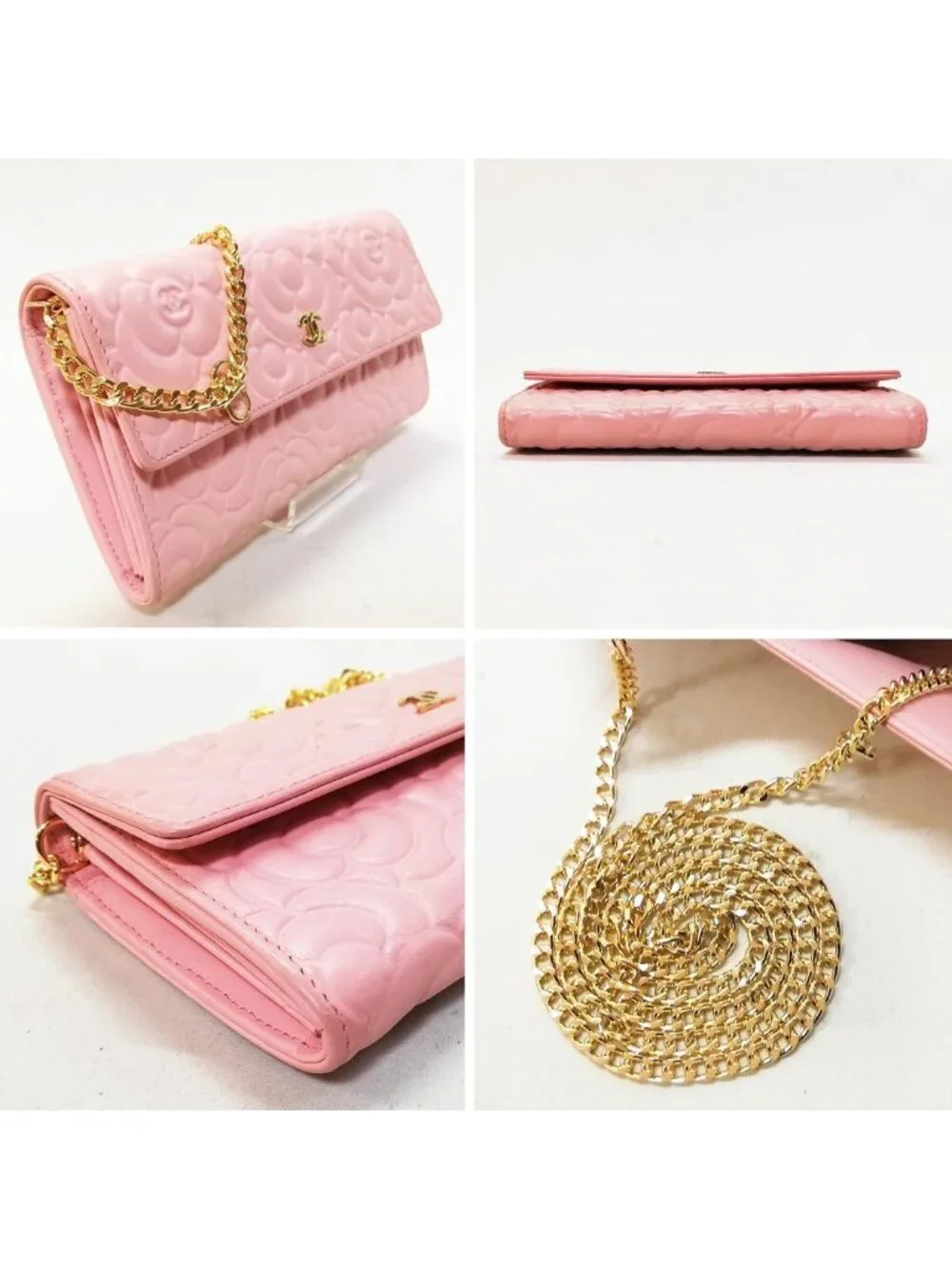 Chanel Camellia Long Wallet Pink Chain